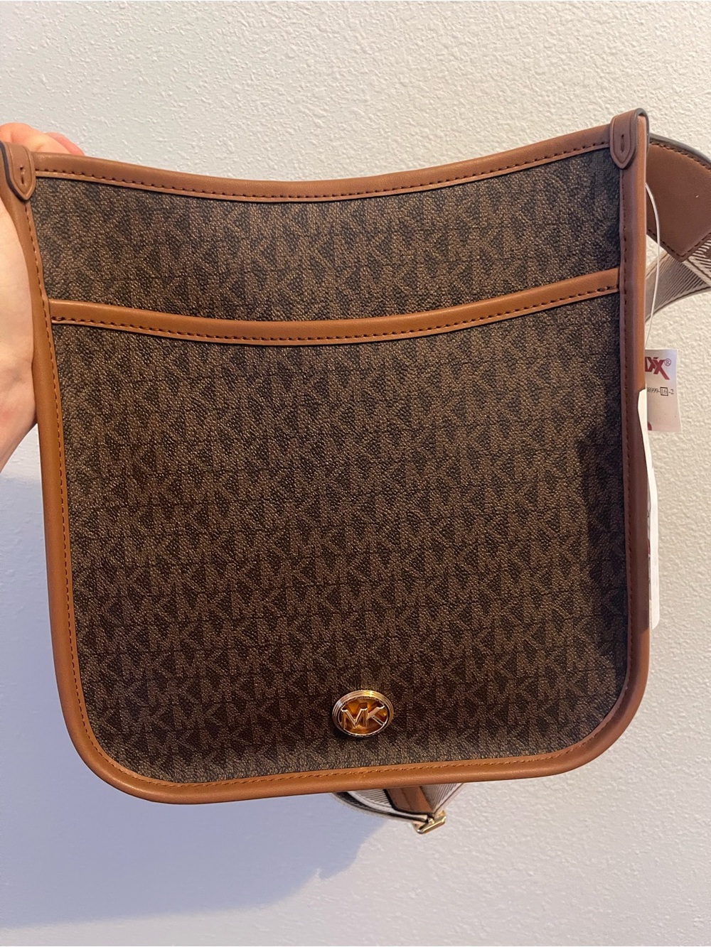 Michael Kors Brown Monogram Messenger Bag with Tan Trim NWT